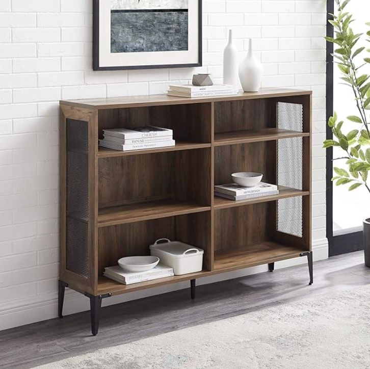 Walker Edison 3 Tier Wood Metal Bookcase