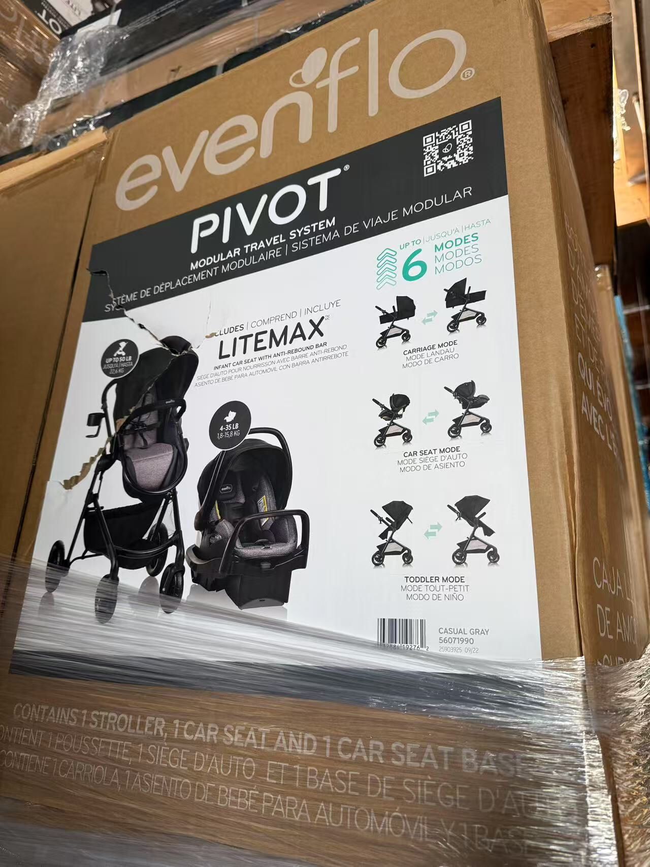 New In Box Evenflo Premium Car Seat Stroller 6 Modes Pivot Modular Infant Bassinet Works From 5 lbs To 50 lbs