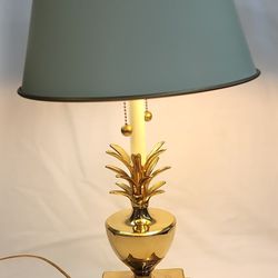 MCM 1970s Brass Pineapple Table Lamp Ecru Bouillotte Metal Tole