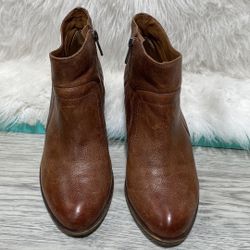 Lucky Brand Brown Brolley Leather Ankle Boots Sz 8 M Side Zip
