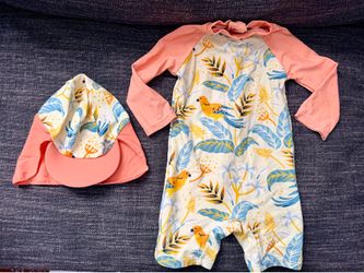 Toddler One-Piece Swimsuit & Matching Sun Hat Set (Size 18-24 Months)