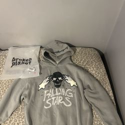 broken planet grey falling stars hoodie
