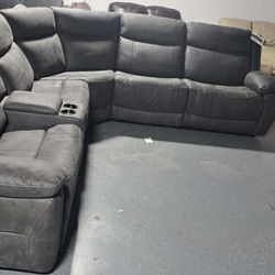 Brand New Big Dark Gray Sectional With 3 Recliners 