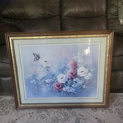 Flowers and butterfly painting wall art frame