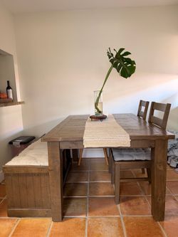 Extendable table with bench and chairs