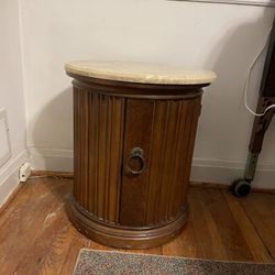 Vintage Round Cabinet Table With Marble Top 