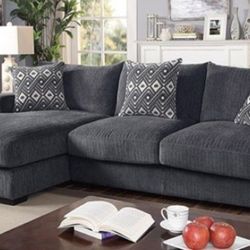 Brand New Grey Super Plush Chenille Sectional Sofa (Pillows Included)