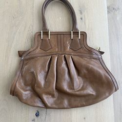 FENDI Pleated Brown Leather Handbag