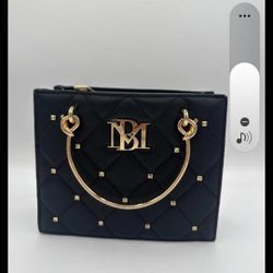 badgley mischka Small tote with hardware handles and square quilting with studs