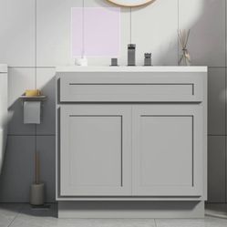 New Gray Bathroom Vanity Cabinet – 33” Modern Vanity Base (No Sink)