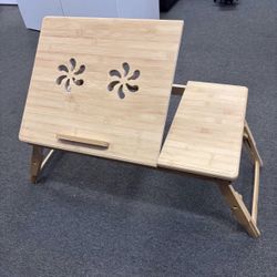 New Adjustable Bamboo Laptop Desk with Cooling Fan, Foldable Bed Tray