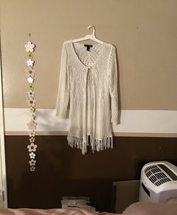 white midi sweater with fringe hem. size 12