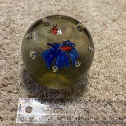 Blue flower and butterflies paperweight 