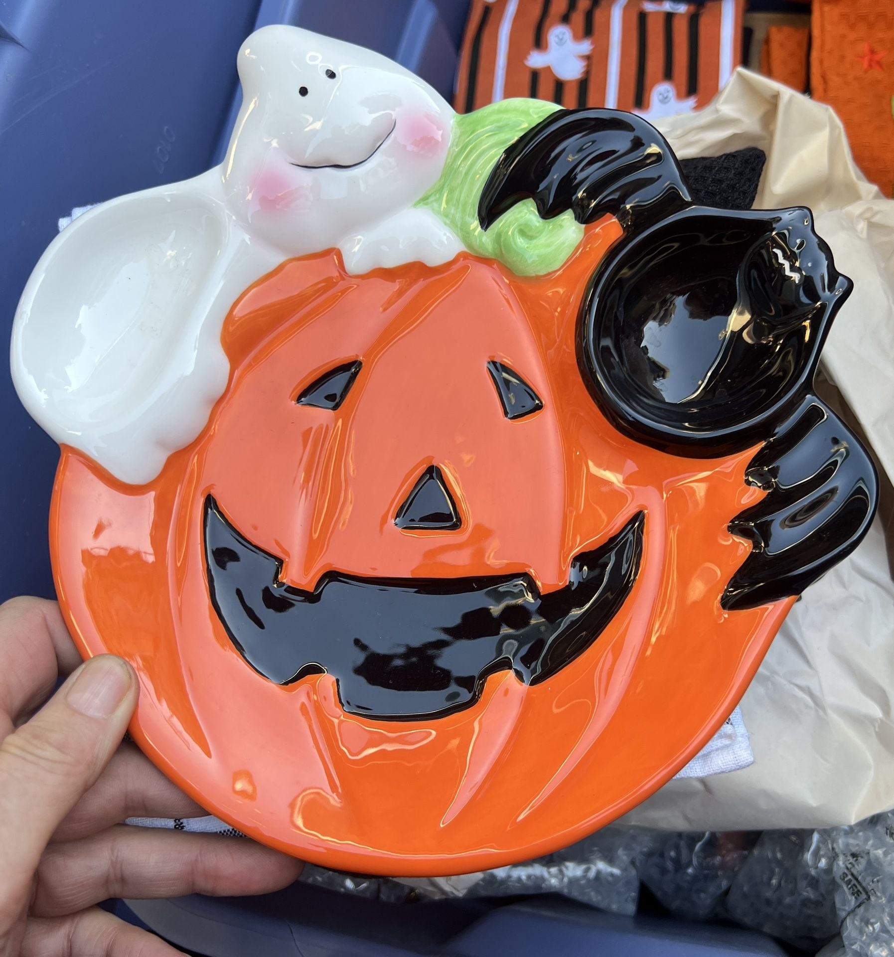 NEW Halloween Candy Dish - Cute Pumpkin - π Glazed Ceramic
