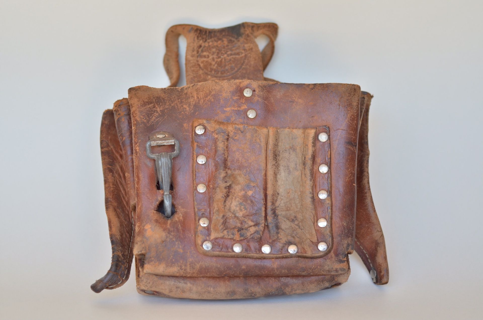 Vintage KLEIN TOOLS Electrician's Tool Pouch 5165 Klein Tool Bag, Rustic Leather Festival Survival Bag, 10 Pockets, Clip, Knife Holder, Cigs