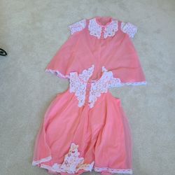 2 pc Gorgeous Vintage Babydoll Shadowline Chiffon Peignoir Nightgown & Lace Robe Medium
