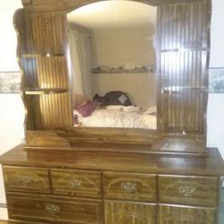 Antique Bed room Set, Solid Wood Dresser With Mirror, nightstand, tall bureau