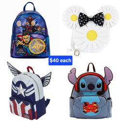$40 Each LOUNGEFLY DESIGNER BACKPACK DISNEY MINNIE DOCTOR STRANGE STITCH