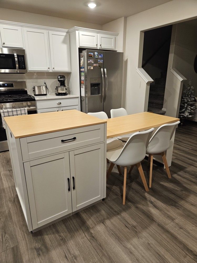 " Kitchen Island with Extendable Dining Table and 4 Chairs