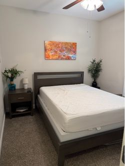 Dark Grey Queen Bed Frame and Nightstand ONLY