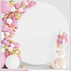 7.2-Foot Round Backdrop Cover, White Round and Buckle Polyester Circular Balloon Arch Cover for Wedding, Birthday, Ceremony Decoration
(cover only)