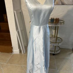 V-Neck Satin High Low Bridesmaid Dresses-Dusty Blue