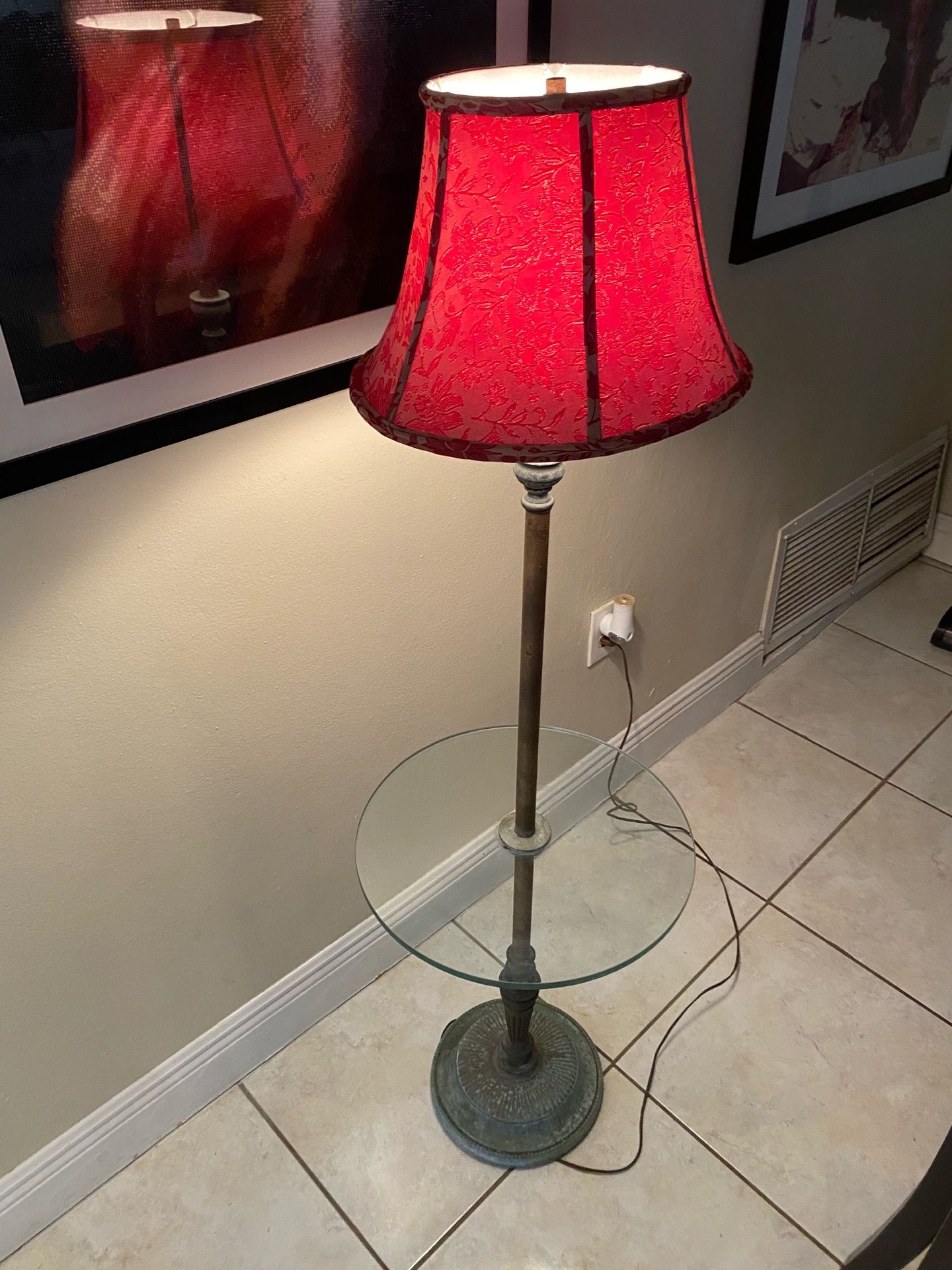 Antique Floor Lamp With Glass Table 55.5”H