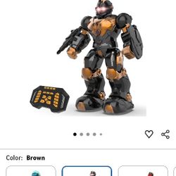 STEMTRON Robot Toys for Kids, Programmable Remote Control Robot with Intelligent Gesture Sensing, Recharge, Singing & Dancing Mode, Launcher (Brown)