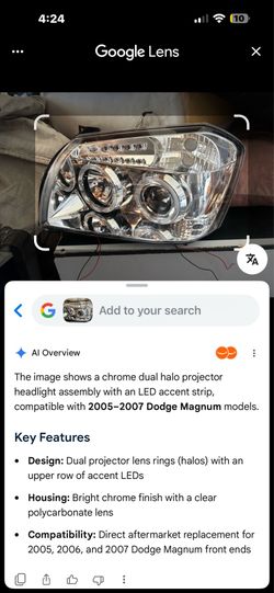 This is a chrome dual halo projector headlight assembly with an LED accent strip made for 2005–2007 Dodge Magnum https://offerup.com/redirect/?o=bW9kZ