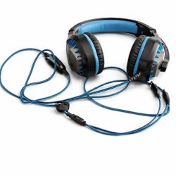 Blue And Black Over Ear Gaming Headphones.