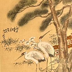 Asian Art Two Cranes Under Pine Tree