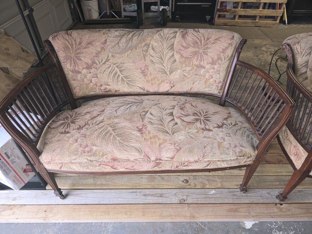 Antique Parlor Set Including A Settee And Chair
