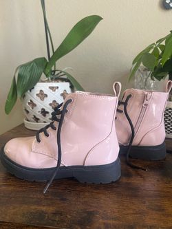 Girls Pink Patent Leather Combat Boots