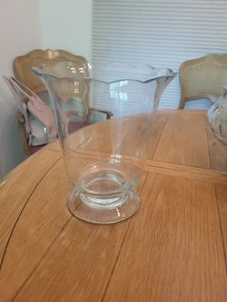 Glass Hurricane Vase with scalloped rim & footed base