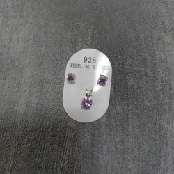 Sterling Silver Alexandrte CZ Pendant Set 7mm