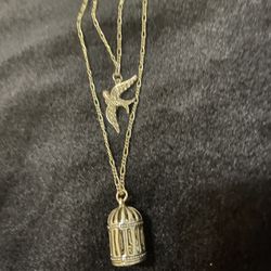 Bird And Cage Double Necklace 