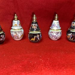Vintage 2.5 Inch Set of 5 Oil/Cream 24k gold Ceramic Vase Collectibles (Read Description)