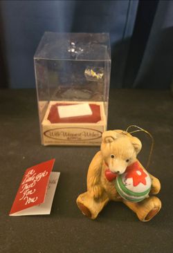 Vintage Ceramic Christmas Teddy Bear Ornament (New In Box)