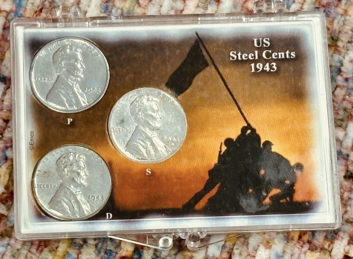 Vintage Set coin USA. 1 cent 1943 P, D, S.