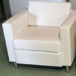 Pure White Faux Leather Arm Chair