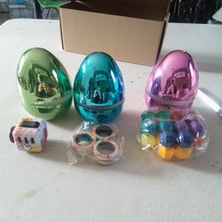 Fillable Easter Eggs (3Pack) 4 Inch Jumbo Metallic Colorful Plastic Easter Eggs, Stands Upright, Perfect for Easter Egg Hunt, Easter Hunt, with toys 