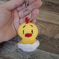 Handmade Crochet Chicken Keychain 