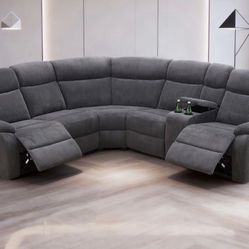Gray Microfiber Fully Reclining Sectional Couch 