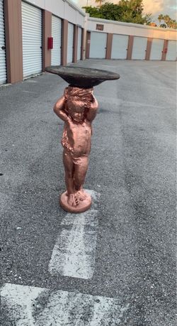 4 Feet Tall Cherub with Shallow Bowl on Head garden birdbath or decorative basin