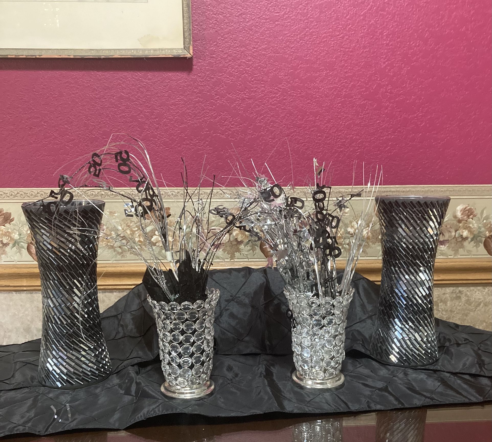 Black Crystal Vases Or Used As Center Pieces