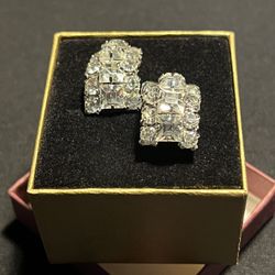 This Is A Pair Of Vintage Clip-On Rhinestone Earrings, Featuring Baggette And Round Rhinestone Accents In A Silver-Tone Setting