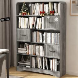 70" Tall Book Shelf and Bookcase, Tall Bookshelf with Storage, 48" Wide Modern Bookcase with Drawers Adjustable 3 Bins Storage, Large Bookshelf Wood 1