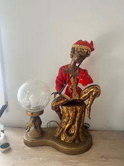 Vintage Violinist Figurine Lamp w/ Crackle Glass Globe – Mid Century Decor