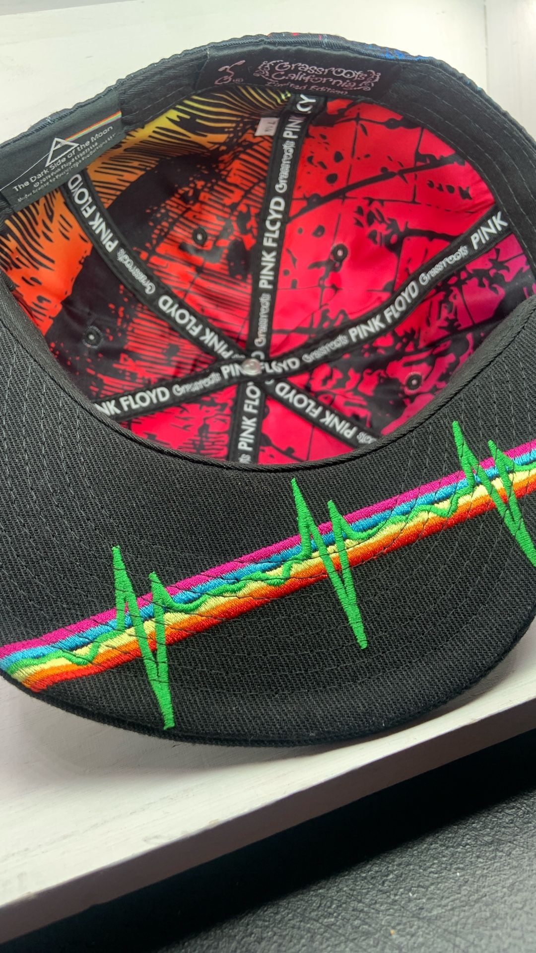 New, Unworn Pink Floyd Dark Side Of The Moon Fitted Flat Bill Cap (made By Grassroots Of Colorado)