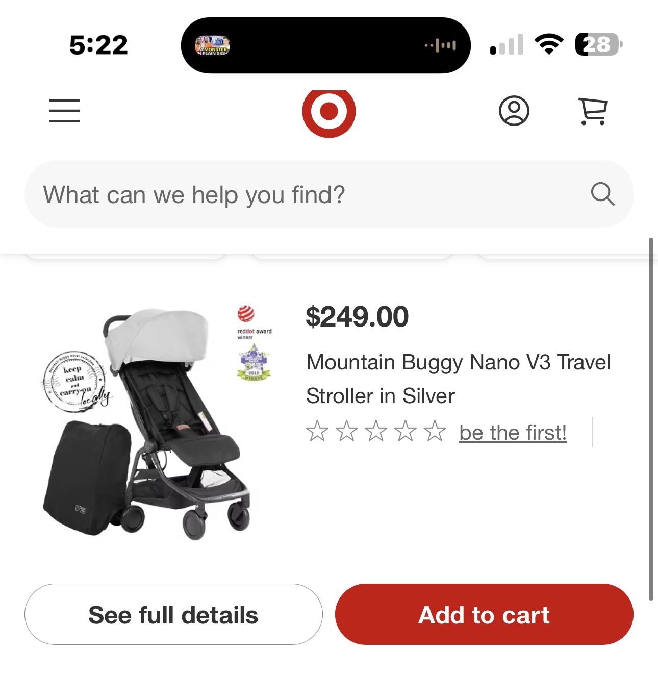 Mountain Buggy, Nano Travel Stroller For Life On The Go Air Travel Very Compact Brand New